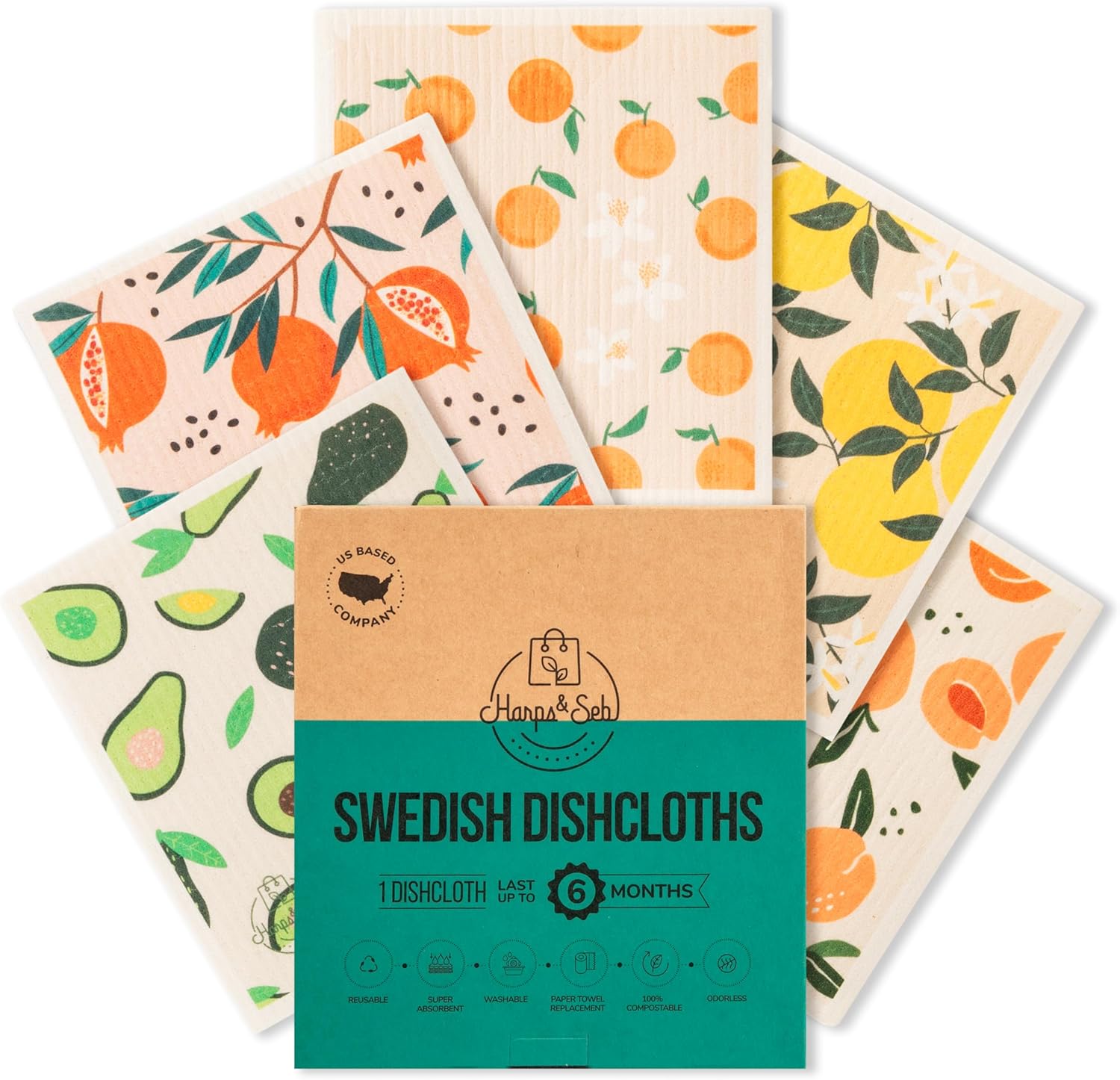 Harps&Seb Lemon Kiss Swedish Dishcloths, 5-Pack